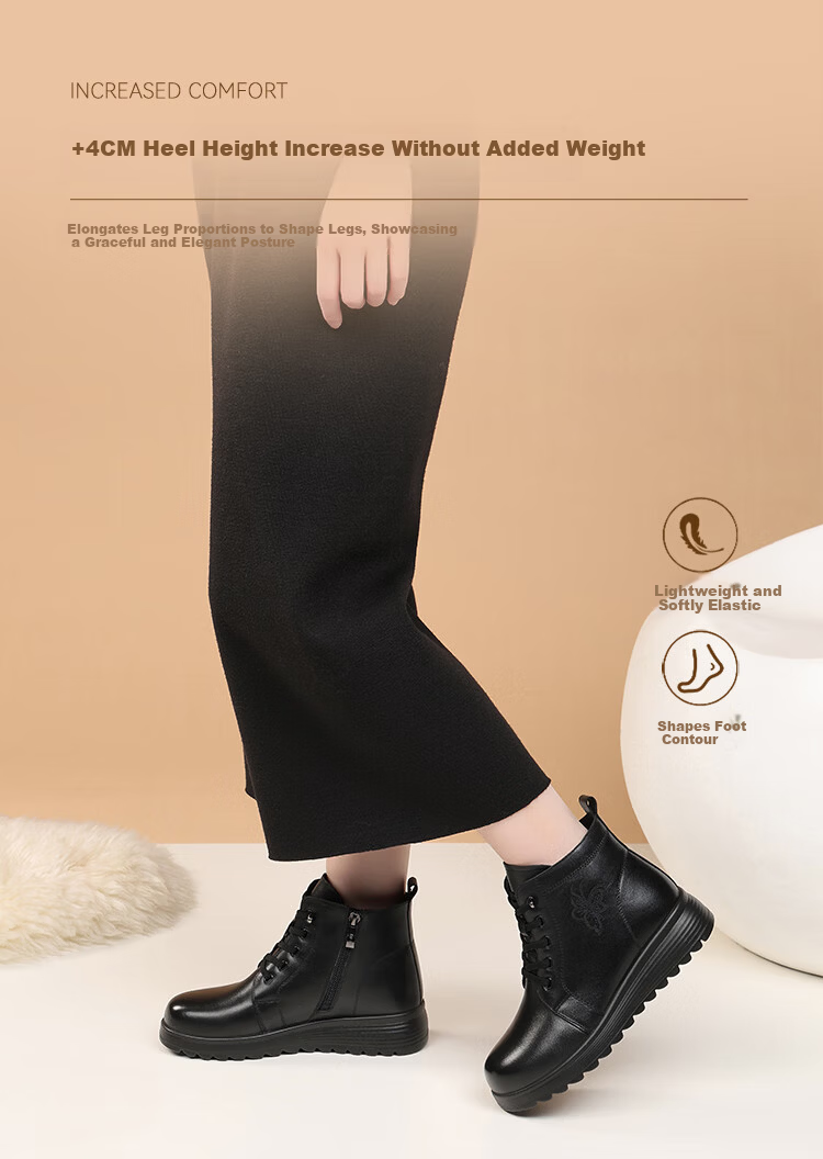 Red Dragonfly Women's Boots Mom Boots Autumn Winter Fleece Warm Cotton Boots Thick Sole Lightweight Ankle Fashion Boots WTC457251R Black 38 5