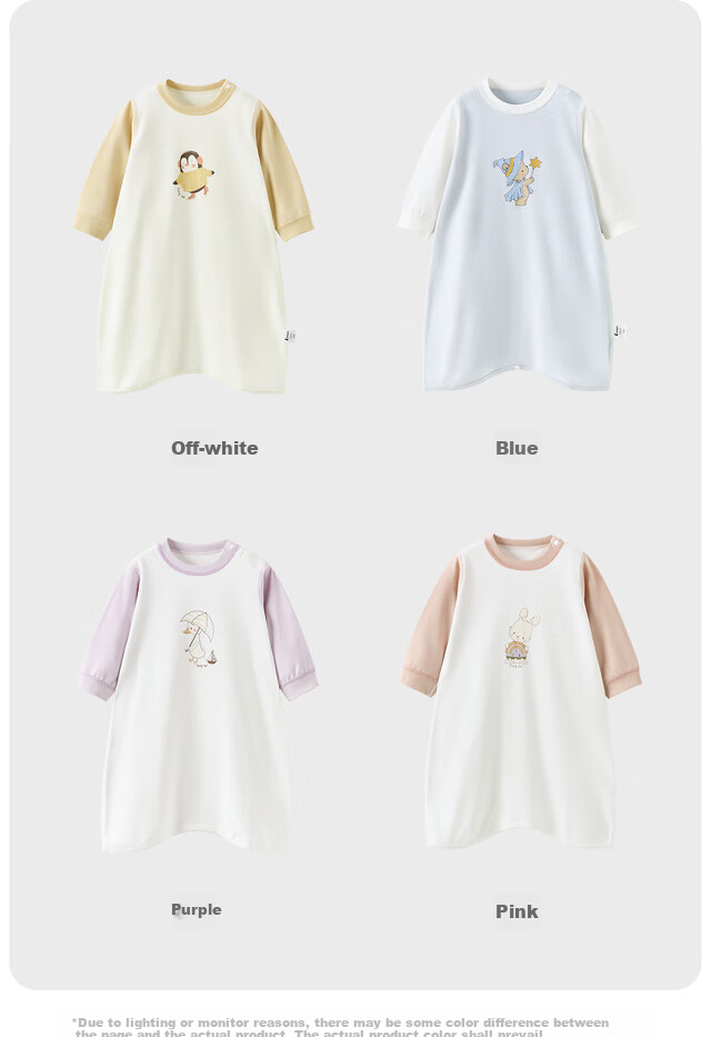 TONGTAI Baby Bathrobe Spring and Autumn Pure Cotton Infant Sleepwear Boys Girls Anti-Kick Homewear Nightgown Purple 100cm 5