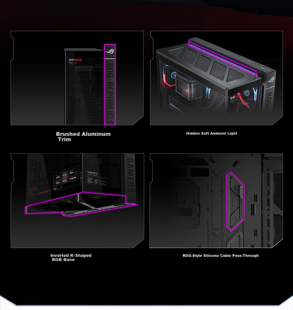 ASUS ROG Phantom Gaming Case Deluxe Edition Right-Angle Tempered Glass 9.2-Inch Display Module Rotatable Fan Bracket GR801 5
