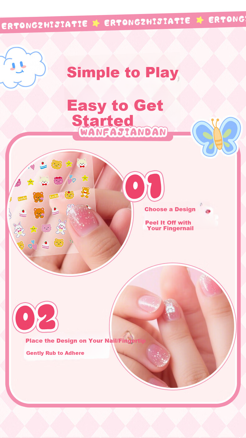 Deyin Children's Nail Stickers Wearable Nails Kids Manicure Stickers Baby Nail Decals Kindergarten Gift for Kids Ages 3-6 Handmade 30 Sheets Glow-in-the-Dark Rabbit Series 6651 5