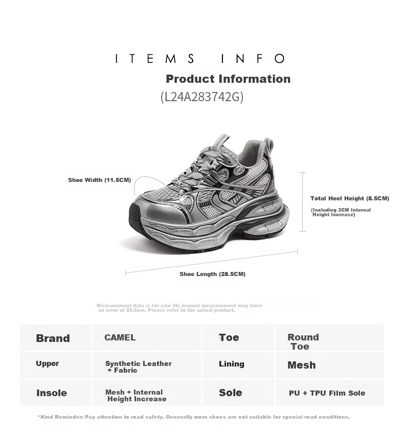 CAMEL Silver Moon Outdoor Dad Sneakers Thick Sole Casual Shoes L24A255753W Beige/Gold/Pink (Women's Breathable Mesh) Size 35 26