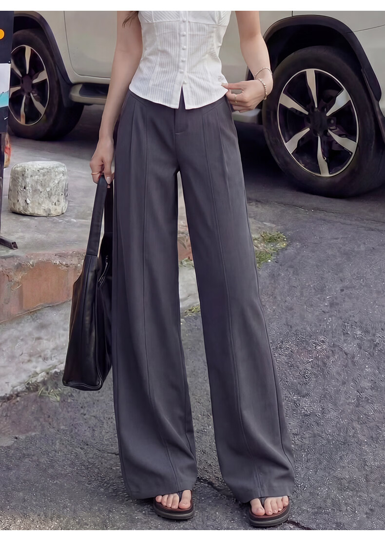 Langsha Women's Linen Wide-Leg Pants 2026 Summer Thin High-Waist Cool Ice Silk Casual Straight-Leg Suit Trousers 26
