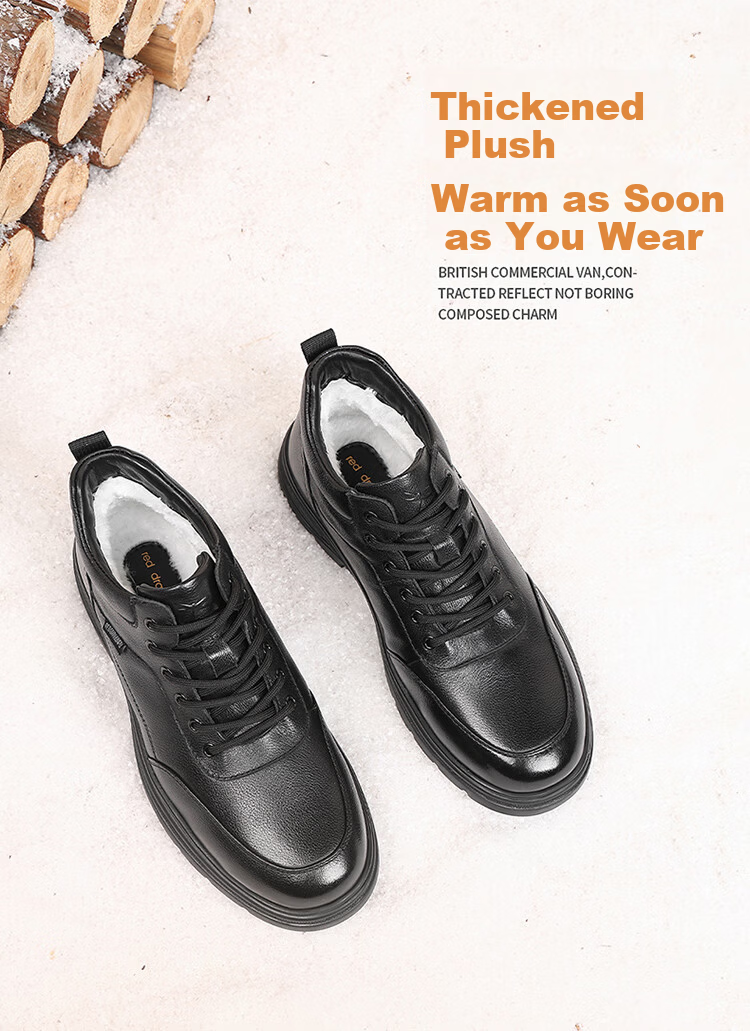 Red Dragonfly Men's Winter Fleece-Lined Warm Sports Shoes Lightweight Fashion Soft Sole High-Top Travel Shoes WLD450261 Black Size 38 3