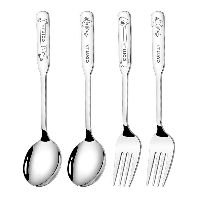 Corn 316L Stainless Steel Spoon and Fork Household Food Grade High-Quality Soup Spoon Cute Long Handle Fork and Spoon Cutlery Set