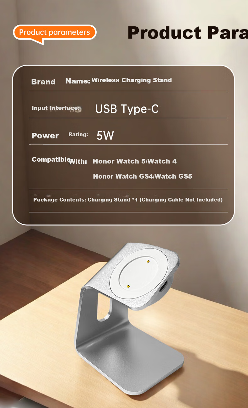 Chaofan Aluminum Alloy Magnetic Charging Dock Stand 2-in-1 for Honor Watch5/4/GS3/GS4 Smartwatch Charger Cable Holder 5