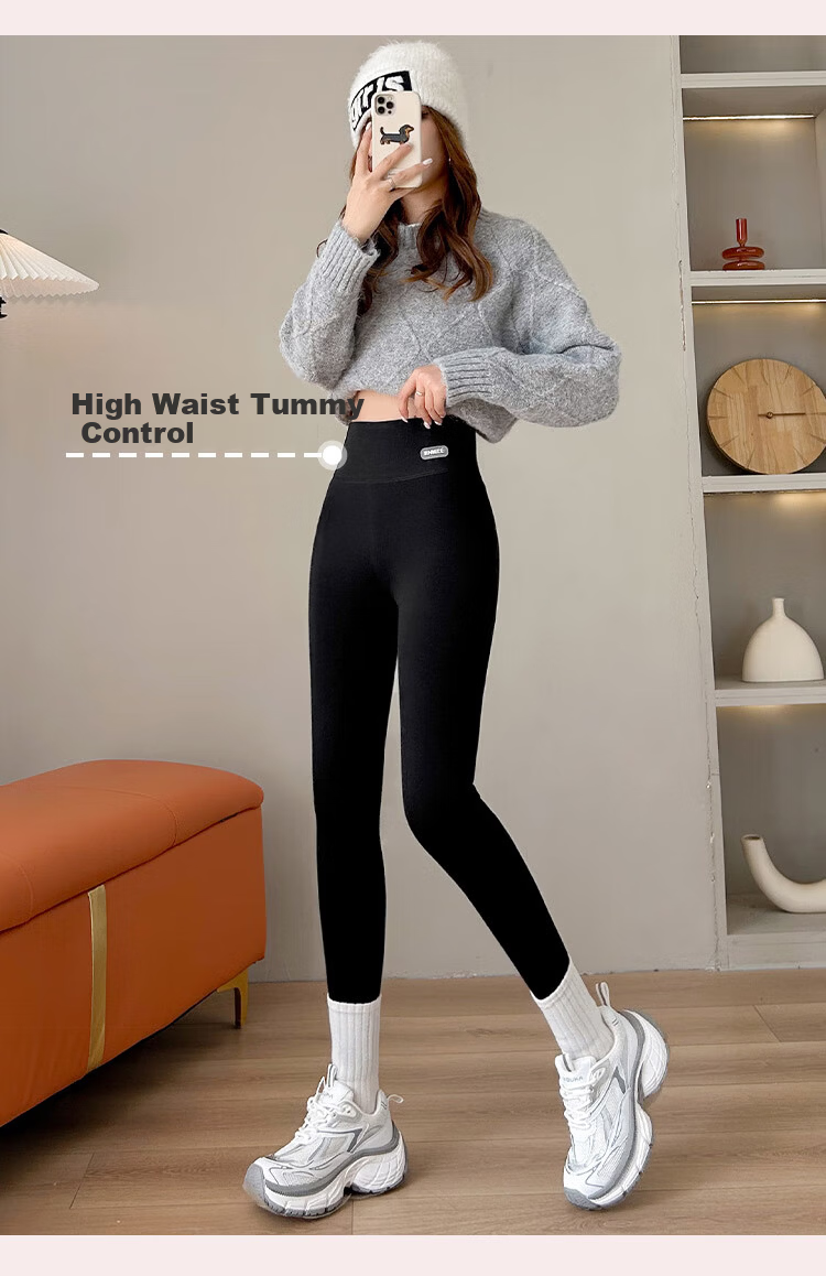 Tingmei Women's Thermal Leggings with Wool, Mulberry Silk, and Cotton - Slim Fit High Waist Magic Pants, Fleece Lined and Thickened 7