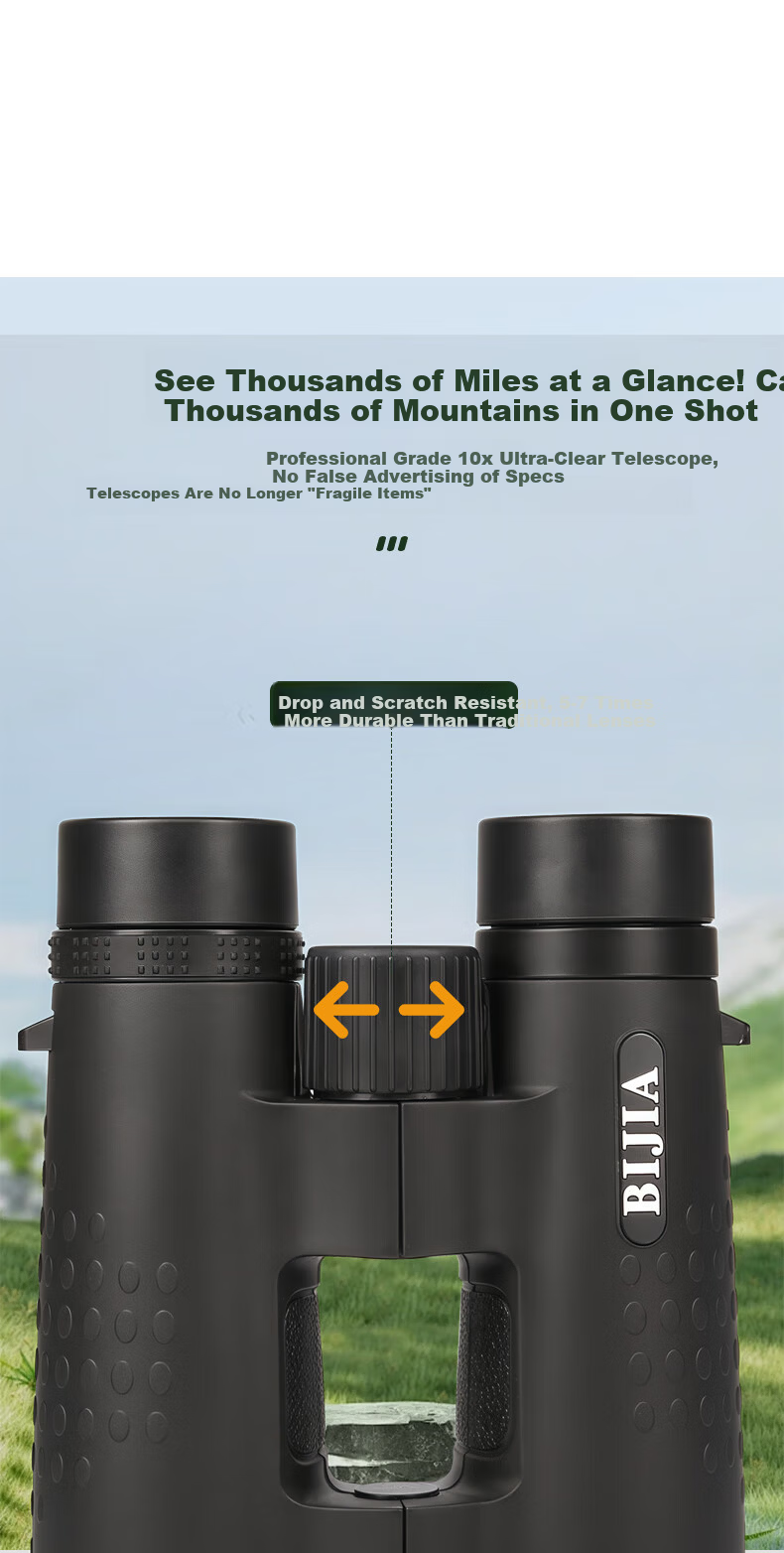 BIJIA 10X42 Purple Coated Multi-Functional Outdoor Multi-Layer Coated High-Definition High-Transparency Multi-Power Binoculars Anti-Slip Telescope 5