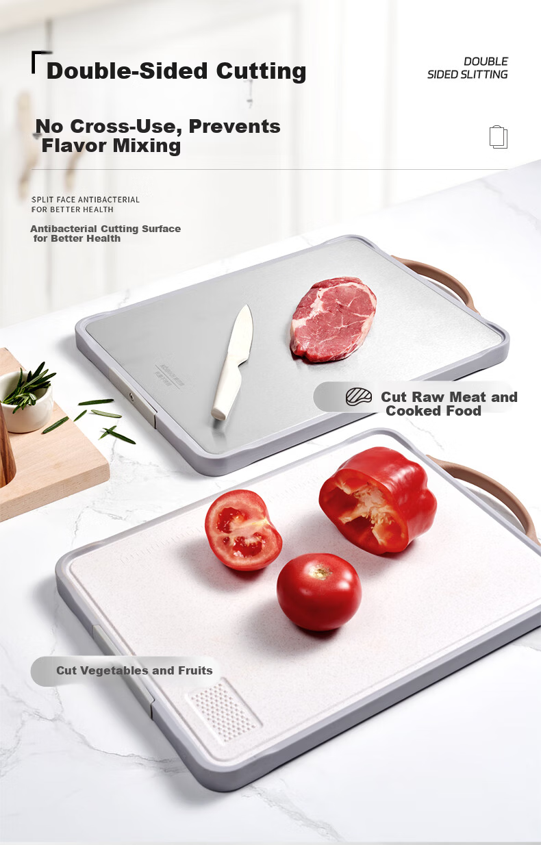 KOBACH Antibacterial Stainless Steel Cutting Board Thickened Non-Slip Mold-Resistant Double-Sided Chopping Board Medium 40*28*1.8cm 6
