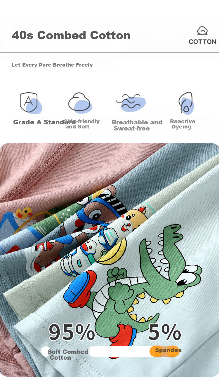 FENTENGCARE Boys' Cotton Antibacterial Boxer Briefs for Kids, Youth, and Teens, 7A Size, Autumn/Winter New 5-Pack 2