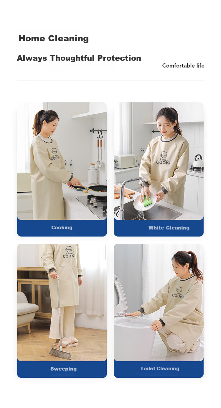LYNN Waterproof Oil-Resistant Long Sleeve Kitchen Apron Durable Stain-Resistant Unisex Household Apron 10