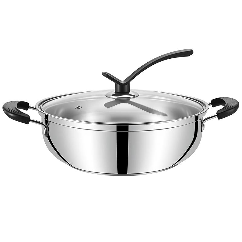 KEGOO Stainless Steel Clear Soup Hot Pot 32cm Cookware Stew Porridge Pot Gas Stove Induction Cooker Compatible KG675