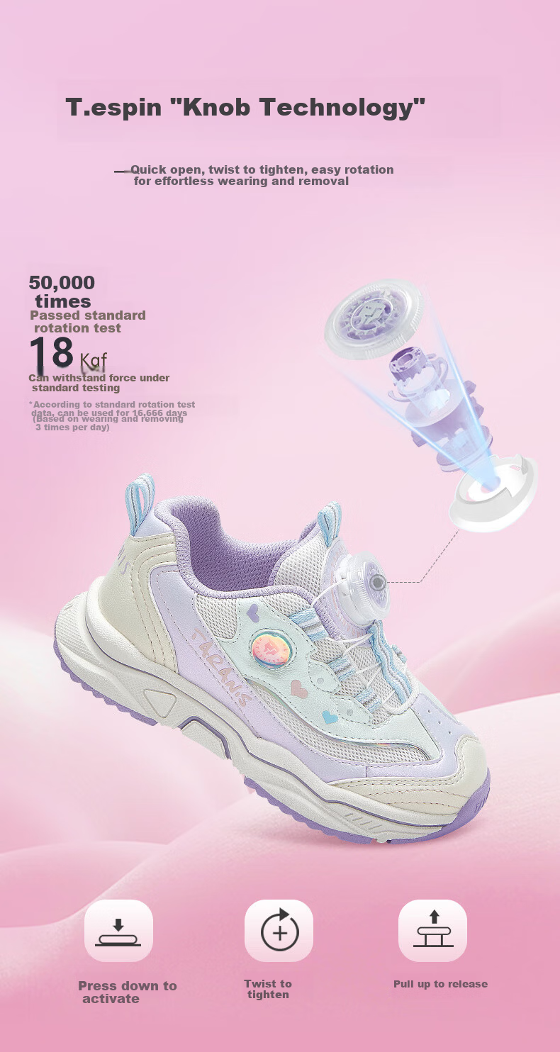 TARANIS Spring Kids Sports Shoes Fashion Dial Girls Running Shoes Breathable Dad Sneakers White/Purple Size 28 3