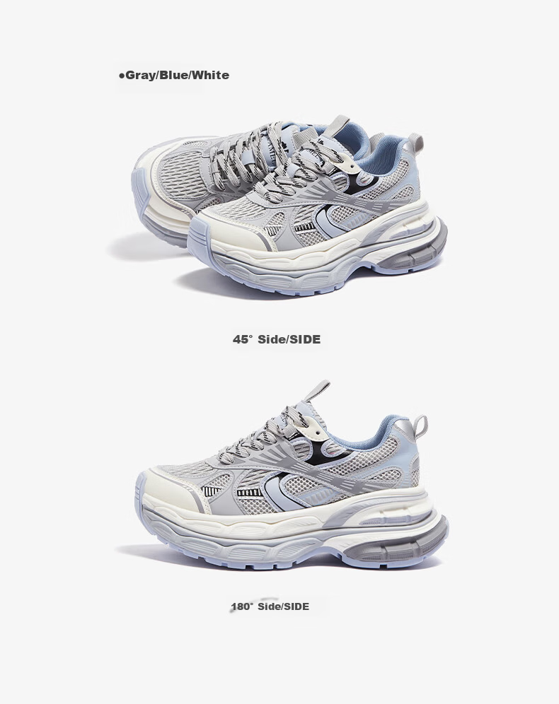 CAMEL Silver Moon Outdoor Retro Dad Shoes Thick Sole Casual Shoes L24A255753W Gray/Gun/Black (Mesh) Size 36 36