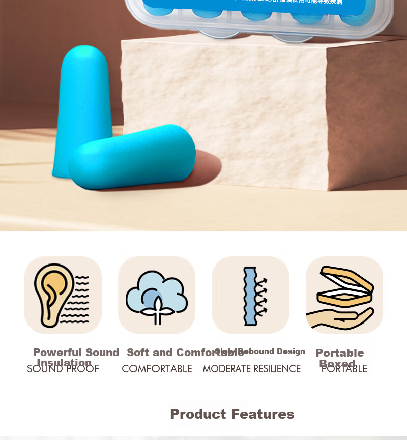 Mingdian Shangpin Earplugs 5 Pairs/Box Noise Reduction Anti-Noise Anti-Snoring Soundproof Sleep Study Work Comfortable Non-Damaging Portable Hygienic Blue 1 Box 1