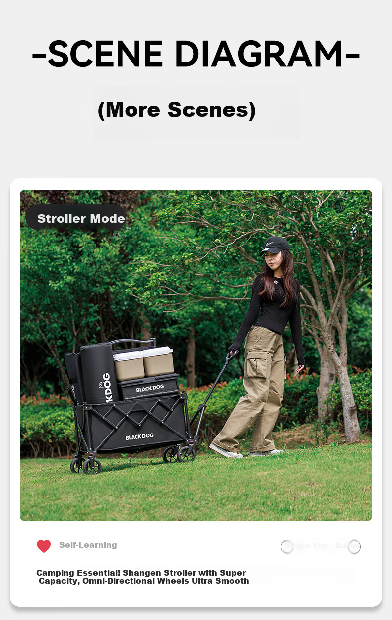 Black Dog Rear Door Camping Trailer Pet Stroller 240kg Load Capacity 16