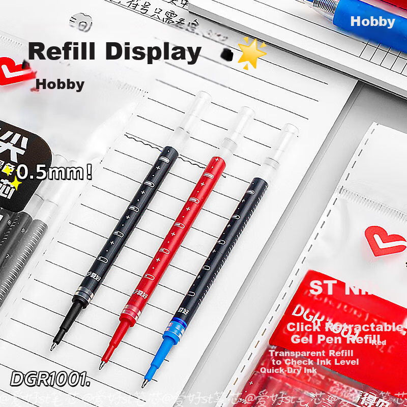 AIHAO Retractable Gel Pen Refills ST Tip 0.5mm Quick-Dry Crystal Blue Replacement Ink Cartridges 10pcs DGR1001 5