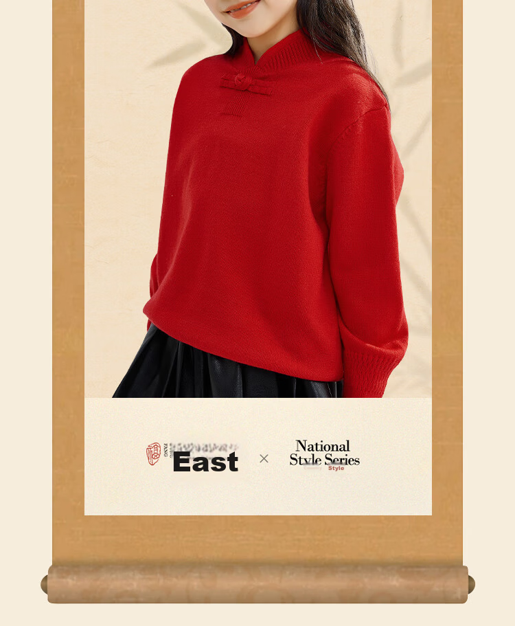 Baleno Girls Red Sweater Chinese New Year Traditional Knot Button Knitwear Stylish Kids Holiday Pullover 5
