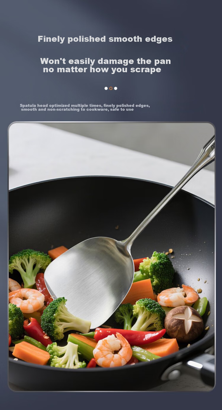 ASD 304 Stainless Steel Spatula with Vacuum Handle for Home Cooking, Non-Coated Stainless Steel Wok Spatula 5