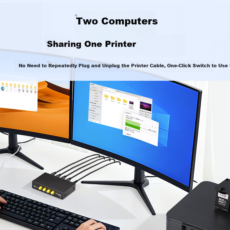 Color Printer Sharing Switch USB 2-in-1 Out Splitter Office Computer Converter Sharing Device