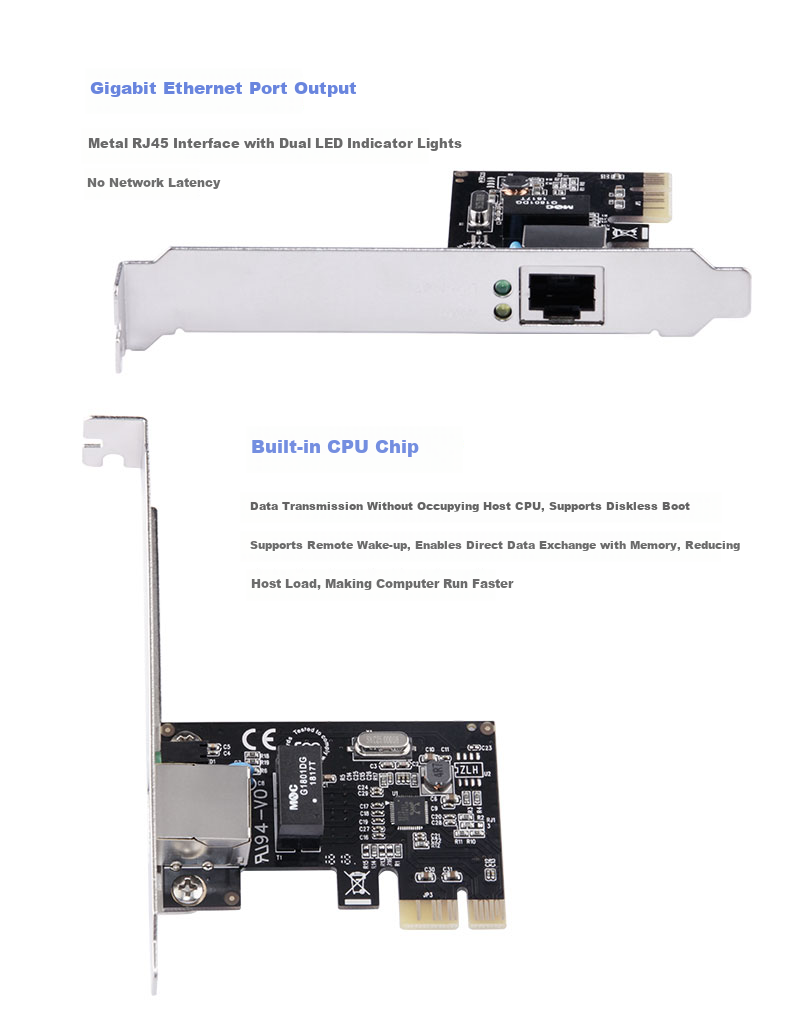 MOGE Desktop PCIE Four-Port Gigabit Ethernet Card, Server Soft Router Gigabit Wired Network Card with Built-In Adaptive Network Card, Ruiyu RTL8111H Chip MC2258 4
