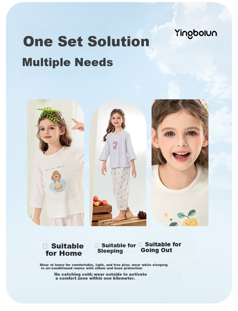 Yingbolun Summer Lightweight Girls' Pajamas Children's Three-Quarter Sleeve Homewear Air Conditioning Clothes 20906 Off-White 150cm 5
