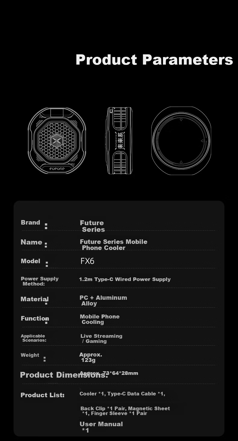 Future Series 30W Magnetic Phone Cooler FX6 RGB Lighting Gaming Live Streaming Semiconductor Cooling Clip Cooler Compatible with Tablets Apple 17 iPad Xiaomi Red Magic iQOO 14