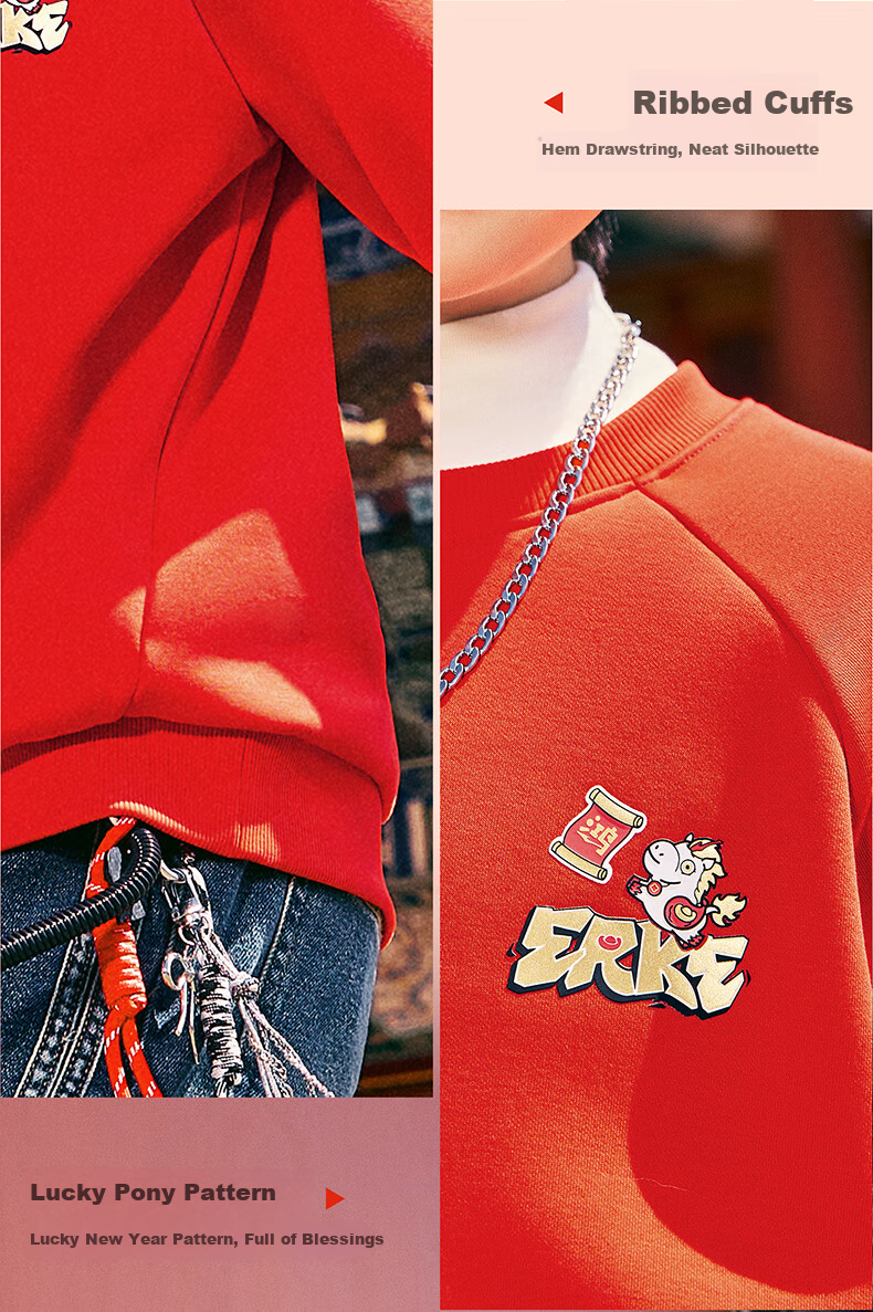 ERKE Kids Thick Pullover Hoodie Dragon Flame Red 140 6
