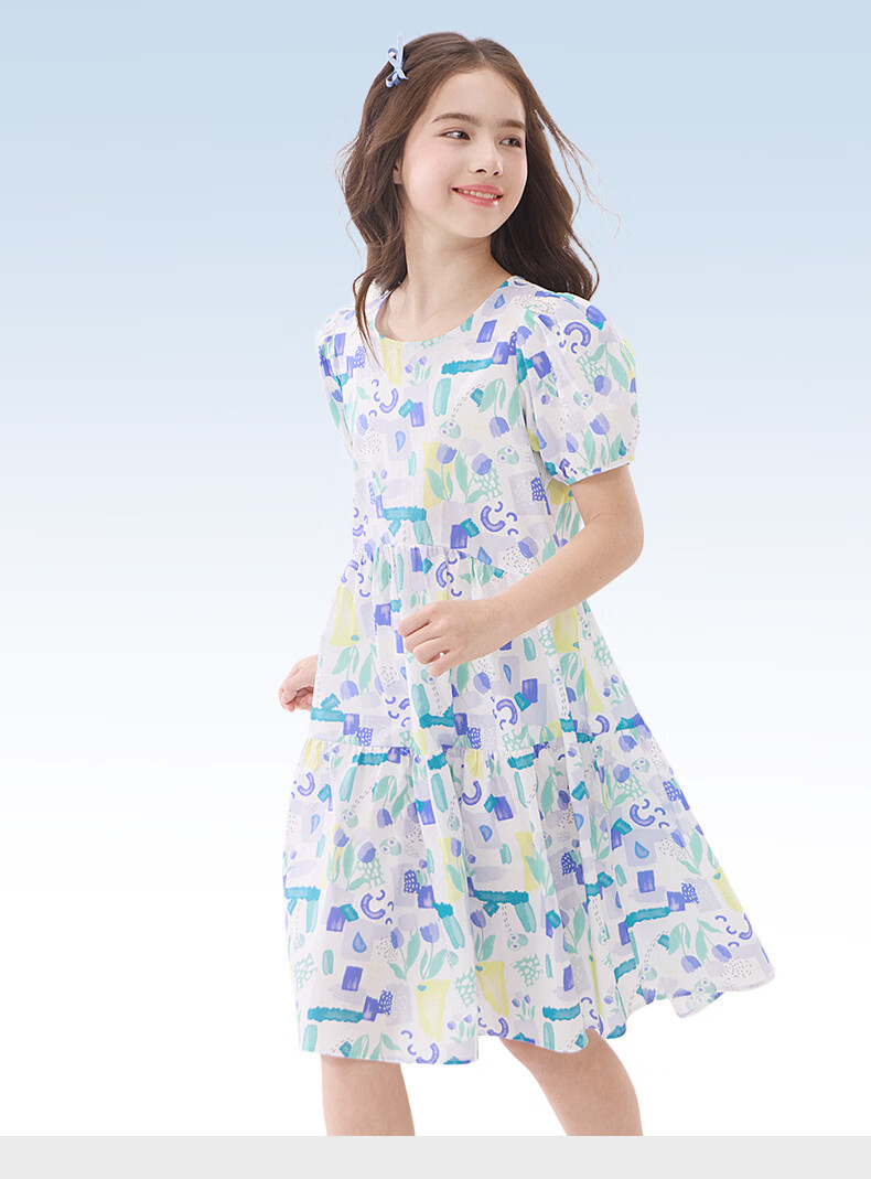 Disney Girls Summer Floral Dress Rural Style Cotton Princess Dress 21A145 Blue Green Size 130 9