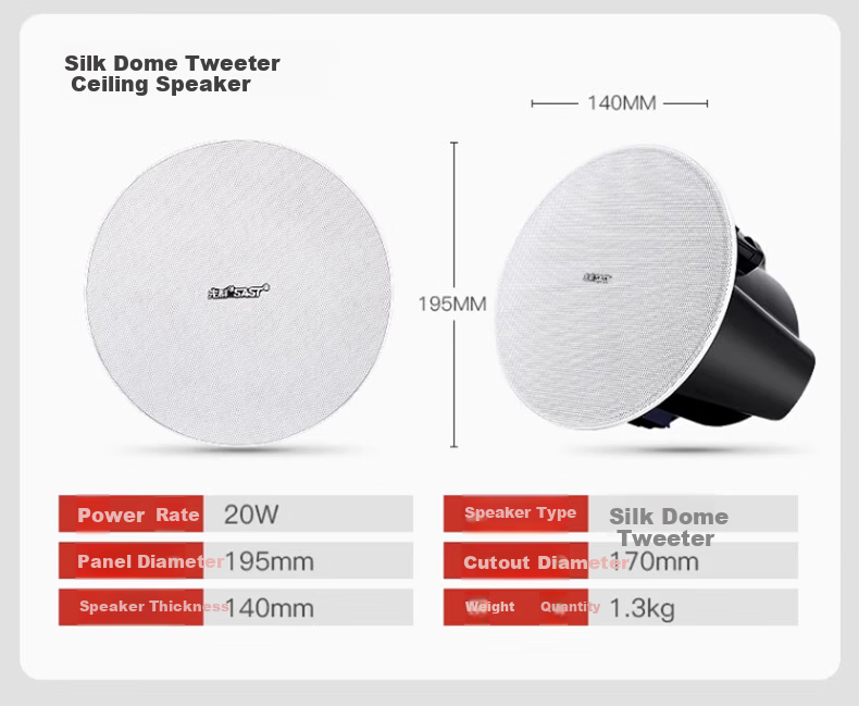 SAST 20W Wireless Bluetooth Wall-Mounted Speaker Set for Supermarket, Store, Classroom, Meeting Room, Indoor Wall-Mounted Background Music Public Broadcasting Speaker System, One-to-Two Wall Speakers 5