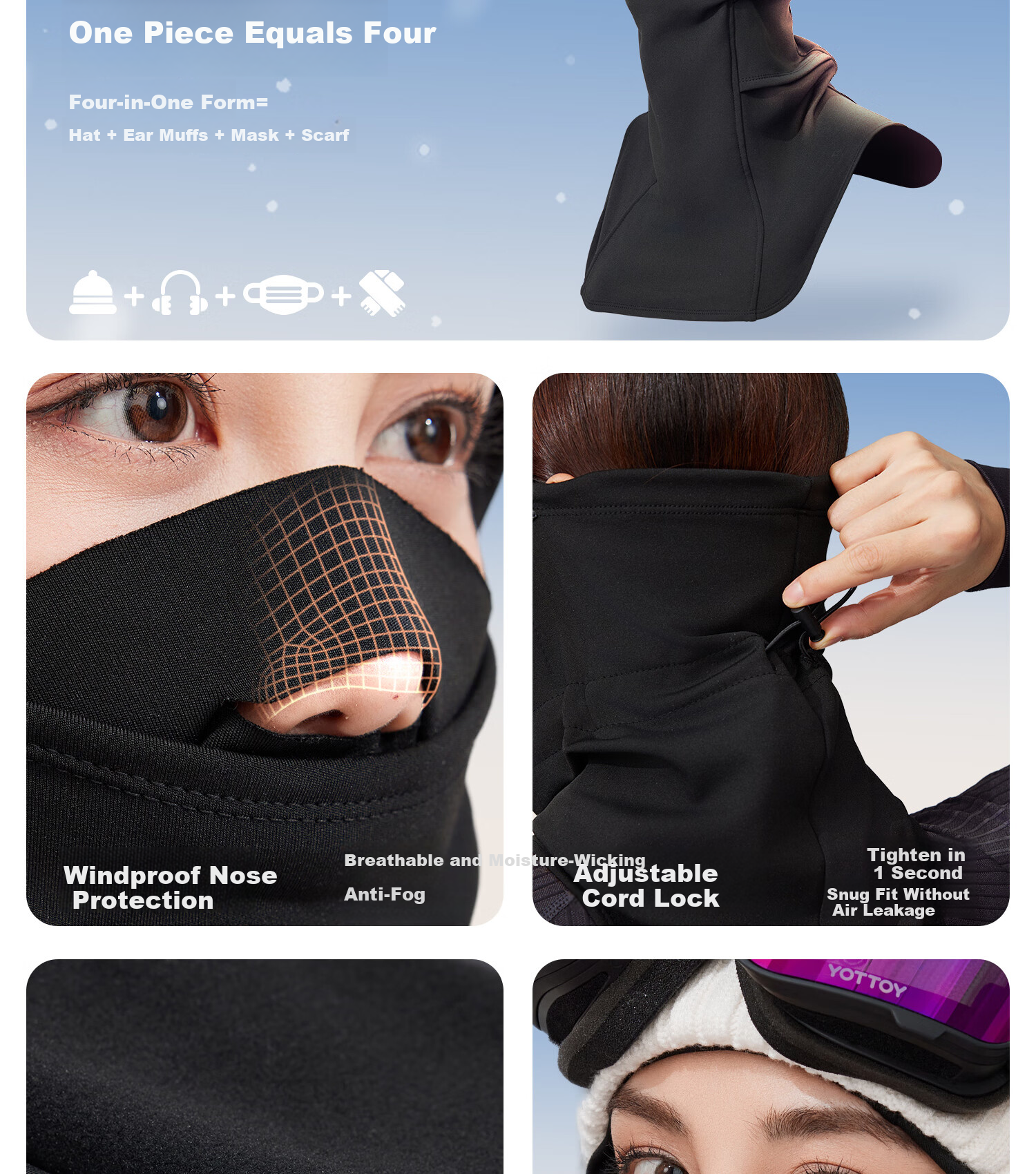 Yottoy Ski Mask Face Cover Unisex Outdoor Mountaineering Cycling Autumn Winter Windproof Warm Ski Gear Non-Slip Headband Style 3