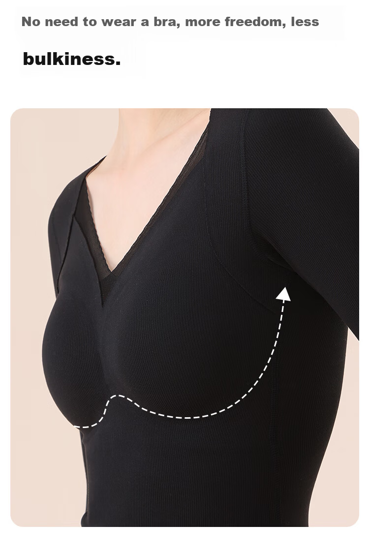 MiiOW Mulberry Silk Down Thermal Underwear for Women Autumn Top with Chest Pad Lace Base Layer Skin Color XL 13