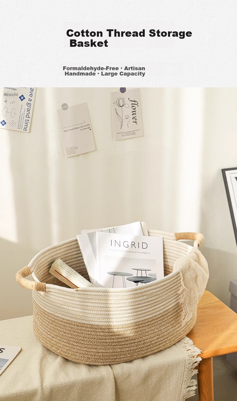 Yuanben Handmade Cotton Rope Woven Storage Basket for Bedside Cabinet, Multi-Purpose Organizer for Snacks, Toys, Clothes, Home Use 1