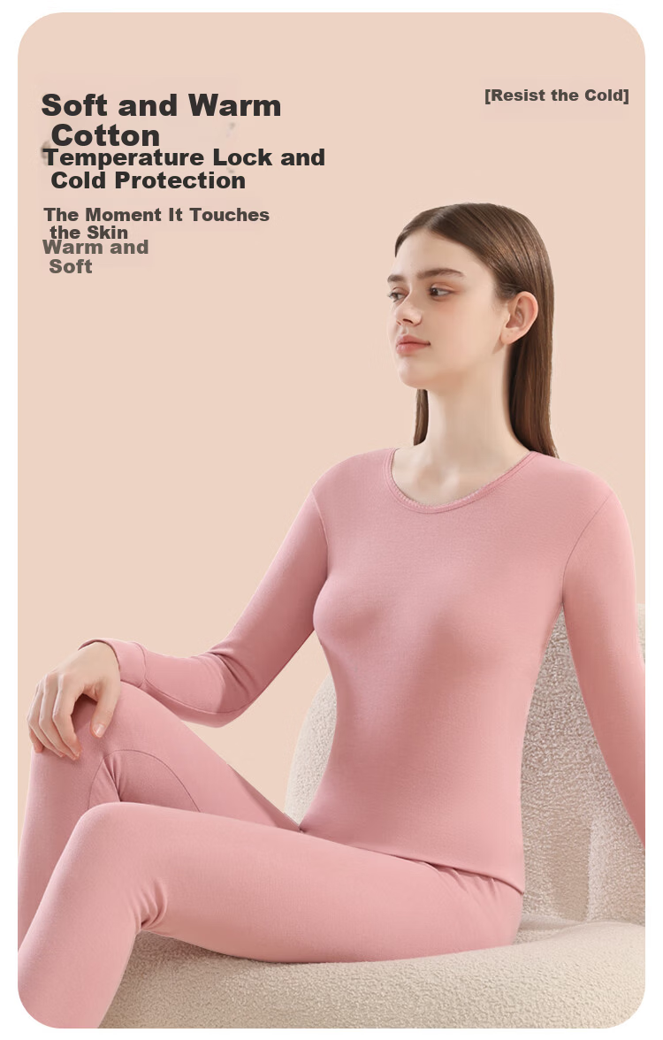 Miiow Women's Thermal Underwear Pure Cotton Combed Autumn Top and Bottom Slim Fit High Elastic Comfortable Body Shaping New Sakura Pink XL 10