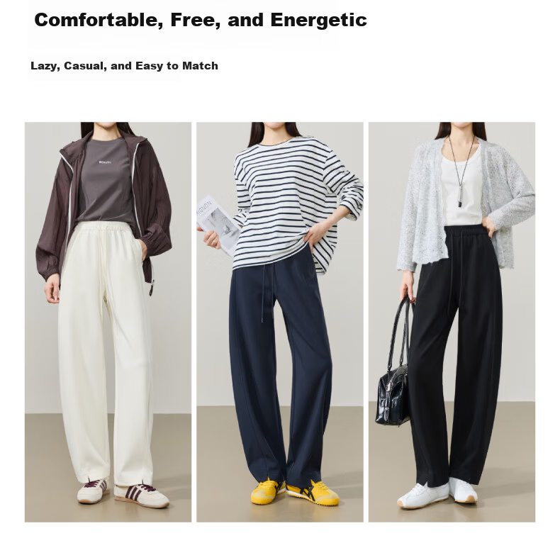 ESE-Y Women's Banana Pants Spring 2026 New Design Split Narrow Straight High-Waist Casual Sports Pants Black Size 32 15