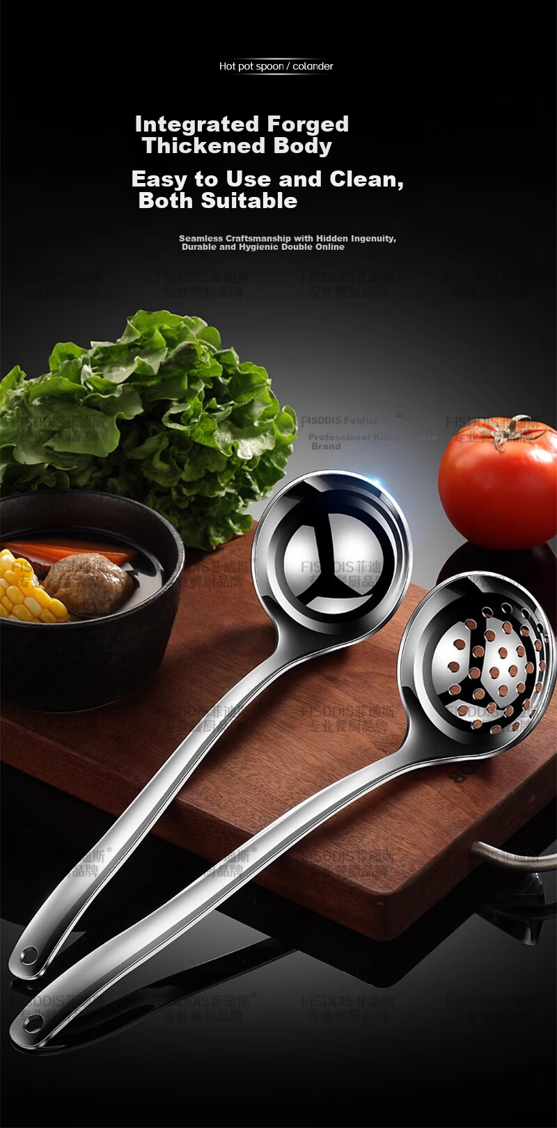 FISDDIS316 Stainless Steel Soup Ladle Hot Pot Slotted Spoon Extra Thick Heat-Resistant Serving Spoon Porridge Ladle Fiya Large 8-Inch Soup Scoop 5