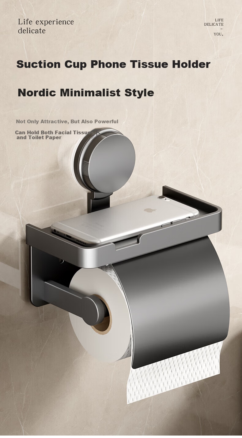Xinpei Toilet Paper Holder, No Drilling Required, Bathroom Roll Dispenser, Hotel Commercial Space Aluminum Tissue Box, Bathroom Storage Rack 13