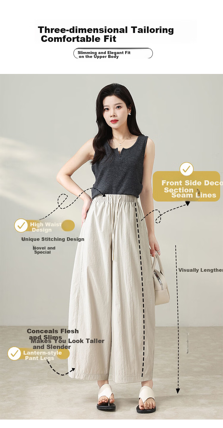 Free Style Wide Leg Pants Women Summer Thin 9/10 Lantern Pants 2026 New High Waist Slim Loose Lazy Curved Casual Pants 4