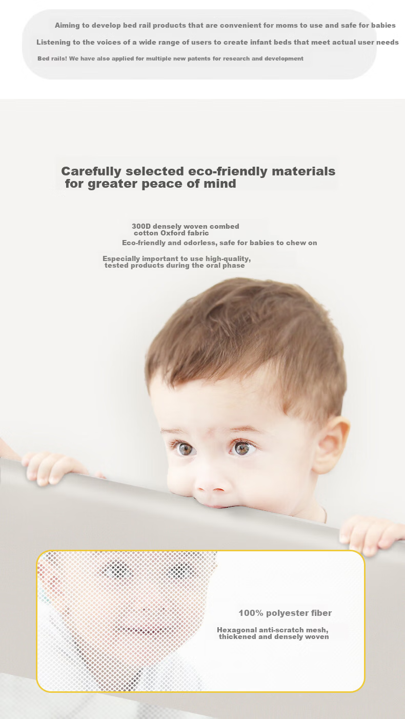 Tommy&Kids A2 Baby Crib Bumper Anti-Fall Guardrail No-Installation Cream White Three-Sided 1.8*2*2 14