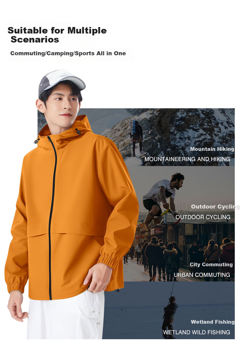 Baleno S&K Series Men's Outdoor Jacket Spring Autumn Hooded Loose Windproof Water-Repellent Sportswear 8