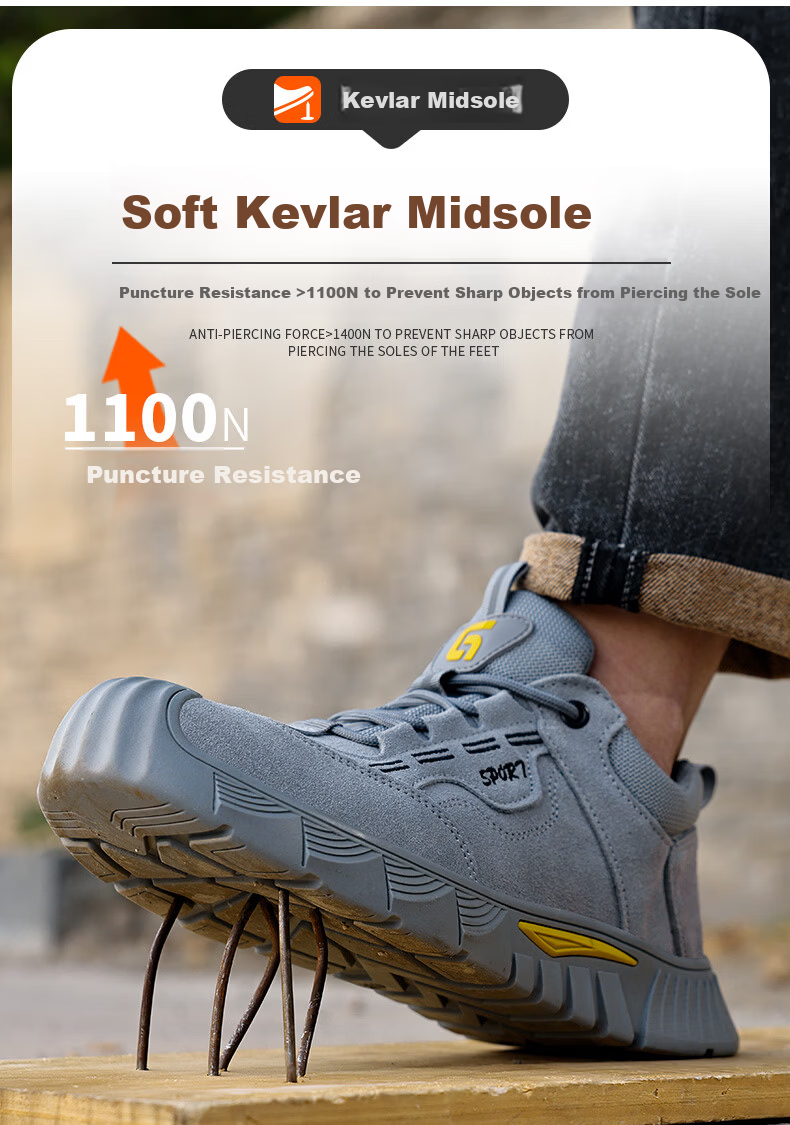 JUNBU Men's Safety Work Shoes Steel Toe Anti-Smash Anti-Puncture Lightweight Comfortable Durable Construction Site Safety Shoes 0266F Size 40 3