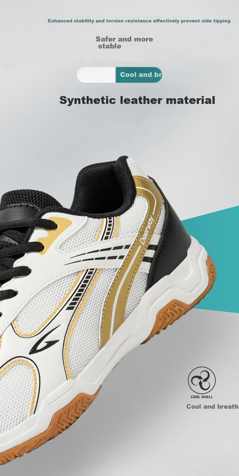 DEERWAY Badminton Shoes for Men And Women, Shock-Absorbing Comfortable Wear-Resistant Stable Support Competition Training Sports Shoes White Black Gold Size 35 7