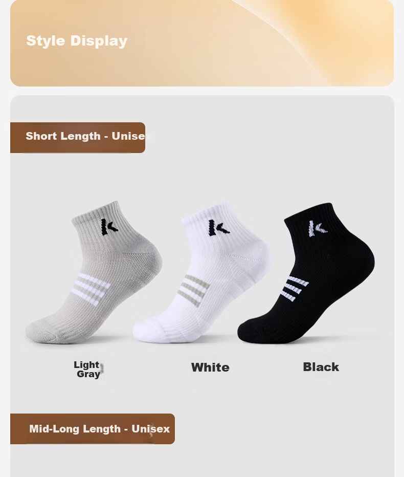 KAWASAKI Unisex Sports Badminton Socks Breathable Non-Slip Ankle Socks D6607 White/Grey/Black (3 Pairs) 18