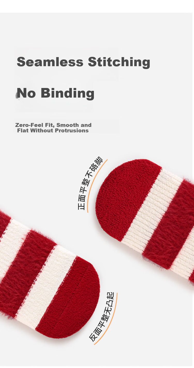 Five Cotton Flowers Children's Socks Red Socks for Birth Year Autumn Winter Baby Socks Fleece Thickened New Year Seamless Mid-Calf Baby Socks 9