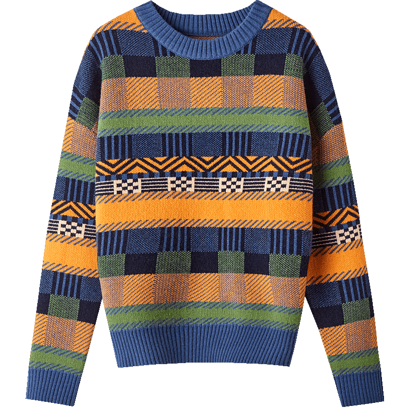 DME Colorblock Knit Sweater Women's Spring Autumn Casual Loose Fit Crew Neck Long Sleeve Slightly Stretchy Pullover