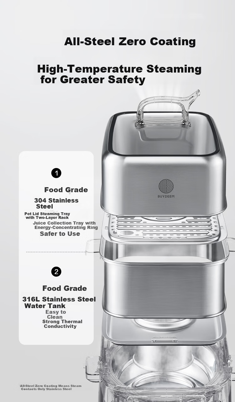 Buydeem G76 Electric Steamer Multi-Functional Large Capacity Stainless Steel Stew Pot No Coating Home Use Small Goose Yellow Single Pot 4