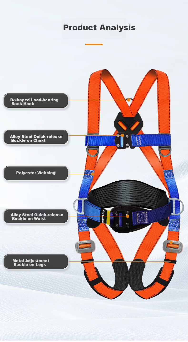Leyoubaiyi Five-Point Safety Harness High-Altitude Work Safety Rope National Standard Double Large Hooks 2m 5