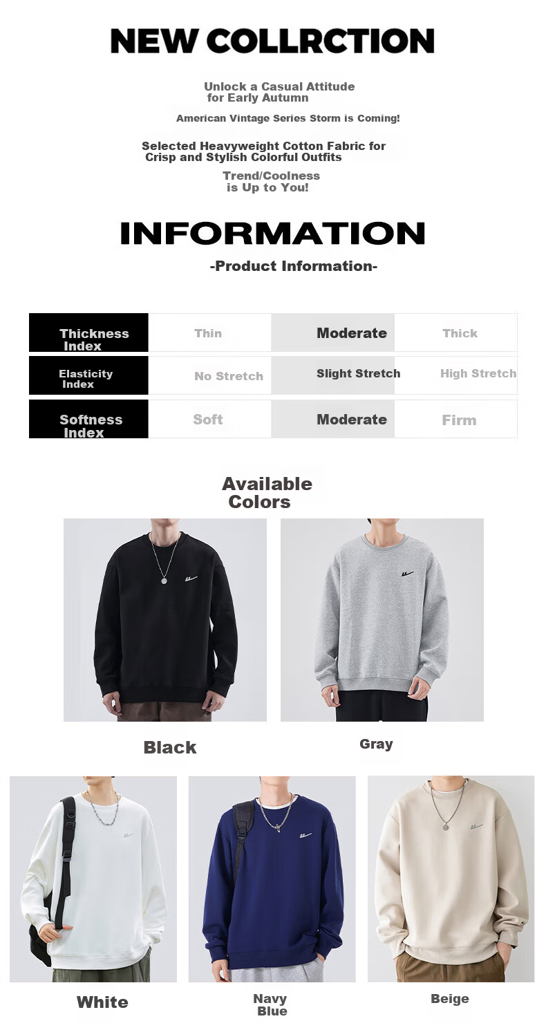 Warrior Sweatshirt for Men, Spring And Autumn Comfortable Versatile Round Neck Long Sleeve T-Shirt, Simple Base Layer Pullover for Men, White 2XL 2