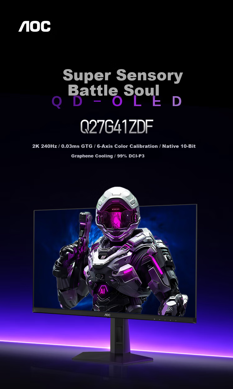 AOC 27-inch 2K Native 240Hz QD-OLED Native 10Bit 0.03ms HDR Hardware Low Blue Light Gaming FPS Monitor Q27G41ZDF 1