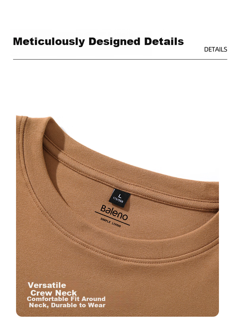 Baleno Men's Long Sleeve Crew Neck Fleece-Lined Warm Winter Solid Color Simple Design Base Shirt 7