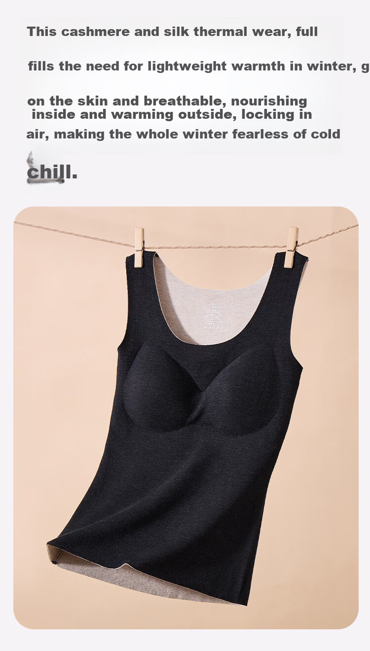 MiiOW New Thermal Velvet Chest Pad Women's Warm Vest with Cashmere and Silk Underwear Black L 16